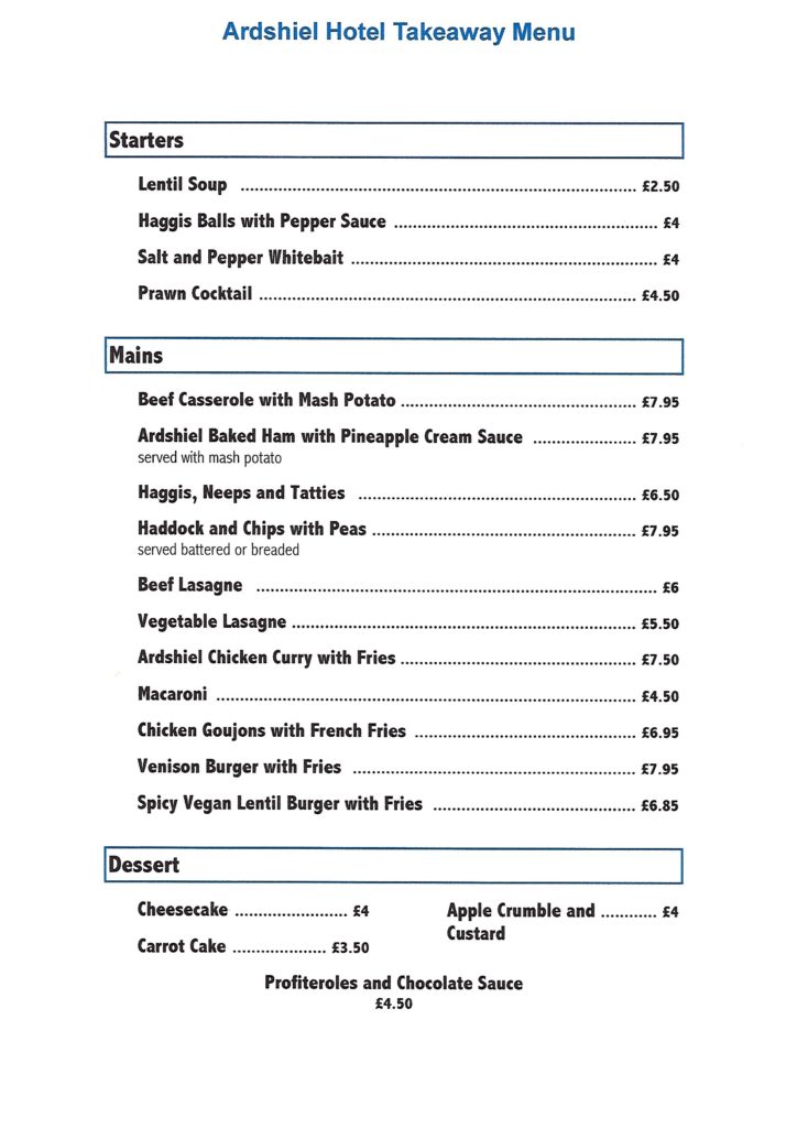 Ardshiel Hotel Takeaway Service